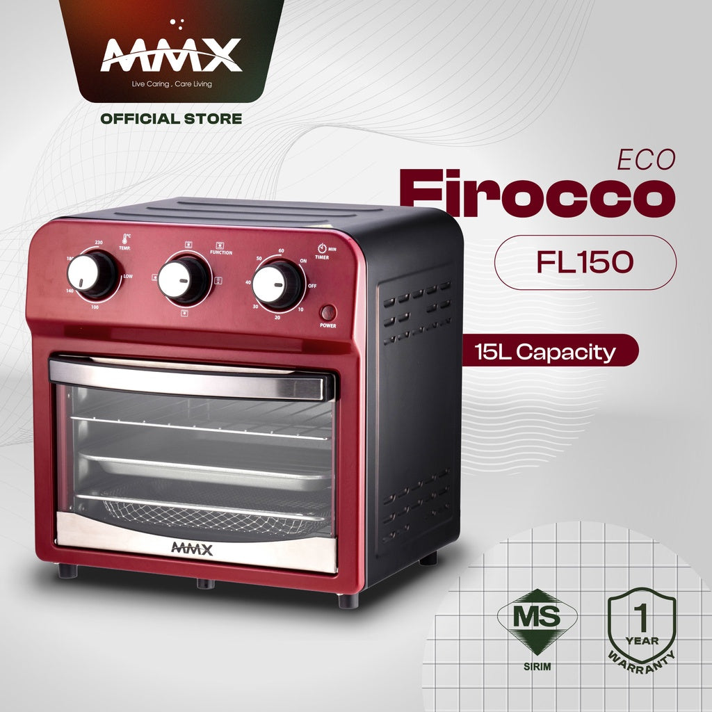 Firocco Eco FL150 3D Stainless Steel Air Fryer Oven 15L - Red