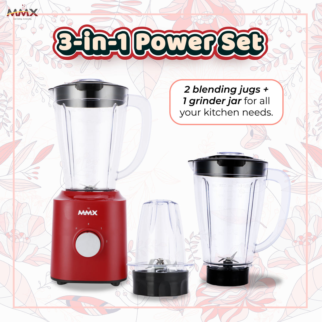 MMX PowerBlend 1.5L Duo-Jar 500W Table Blender with Grinder (BLT7022)