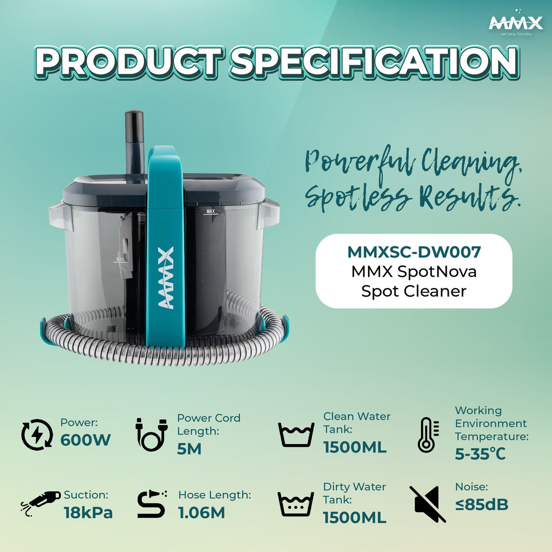 MMX SpotNova DW007 Spot Cleaner – 600W, 18kPa Powerful Suction, 1.5L Dual Water Tanks