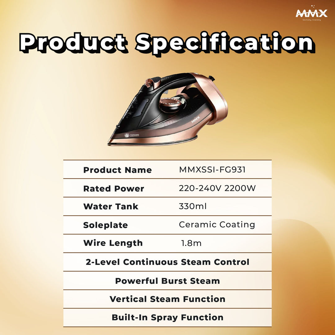 [Anti-Burn] MMX FG931 SteamPrime Steam Iron 2200W Ceramic Soleplate | Vertical Steam, Burst Steam & Self-Clean