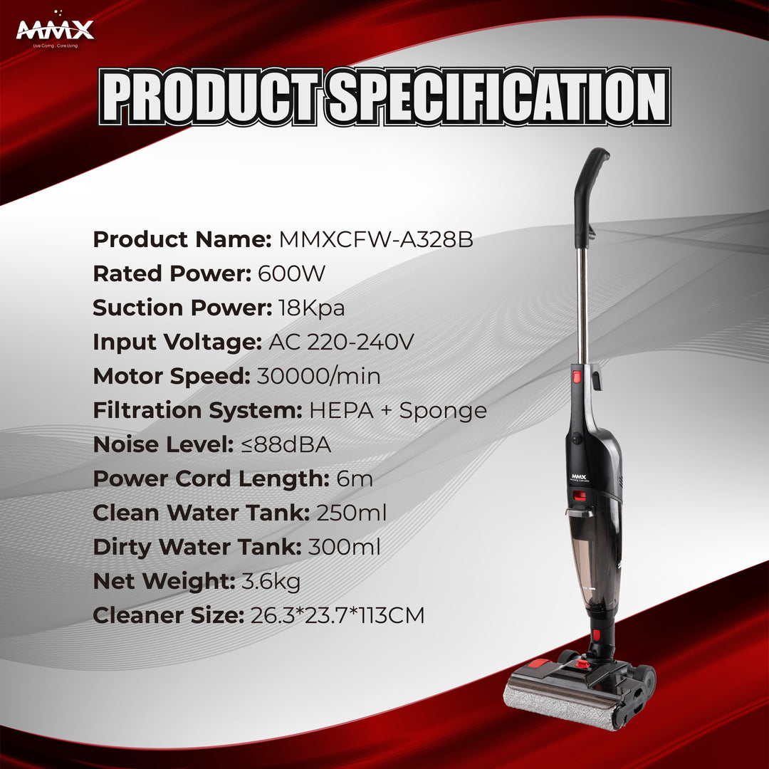 MMX WetDry Xpert (A328B): 2-in-1 Corded Wet & Dry Floor Washer with Dual Brush Heads