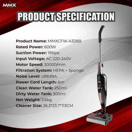 MMX WetDry Xpert (A328B): 2-in-1 Corded Wet & Dry Floor Washer with Dual Brush Heads