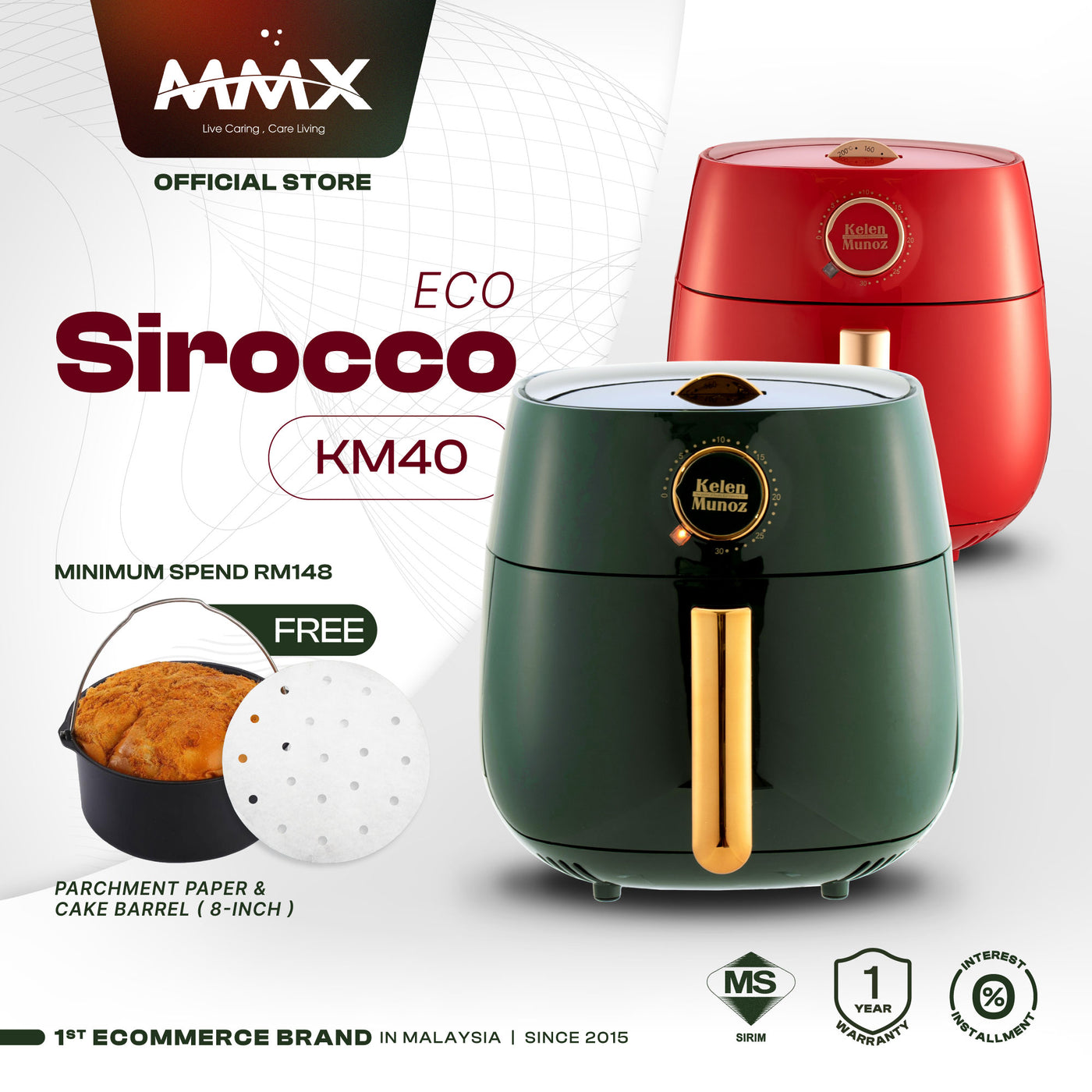 Kelen Munoz Sirocco Eco KM40 Non Stick Air Fryer 5L Green