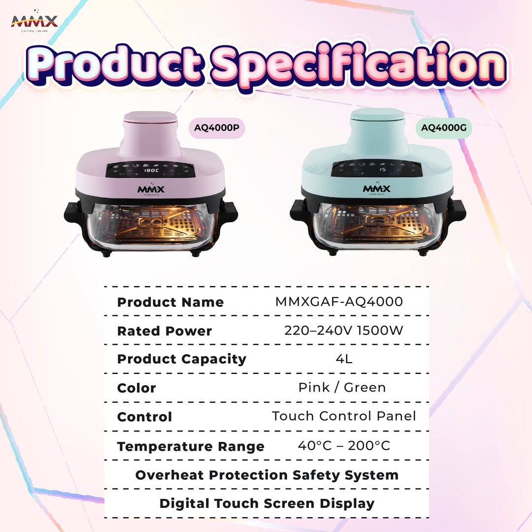 MMX GlassChef 4L 1500W Glass Air Fryer | 360° Transparent View | Easy Clean