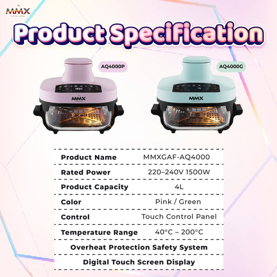 MMX GlassChef 4L 1500W Glass Air Fryer | 360° Transparent View | Easy Clean