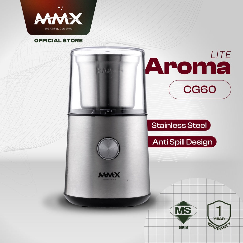 MMX Aroma Lite CG60 Stainless Steel Coffee Grinder Anti Spill Design 85G